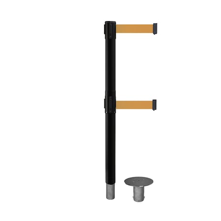 Montour Line Stanchion Dual Belt Bar.Removable Base Black Post 11ft.Brown Belt P400DR-BK-BN-110